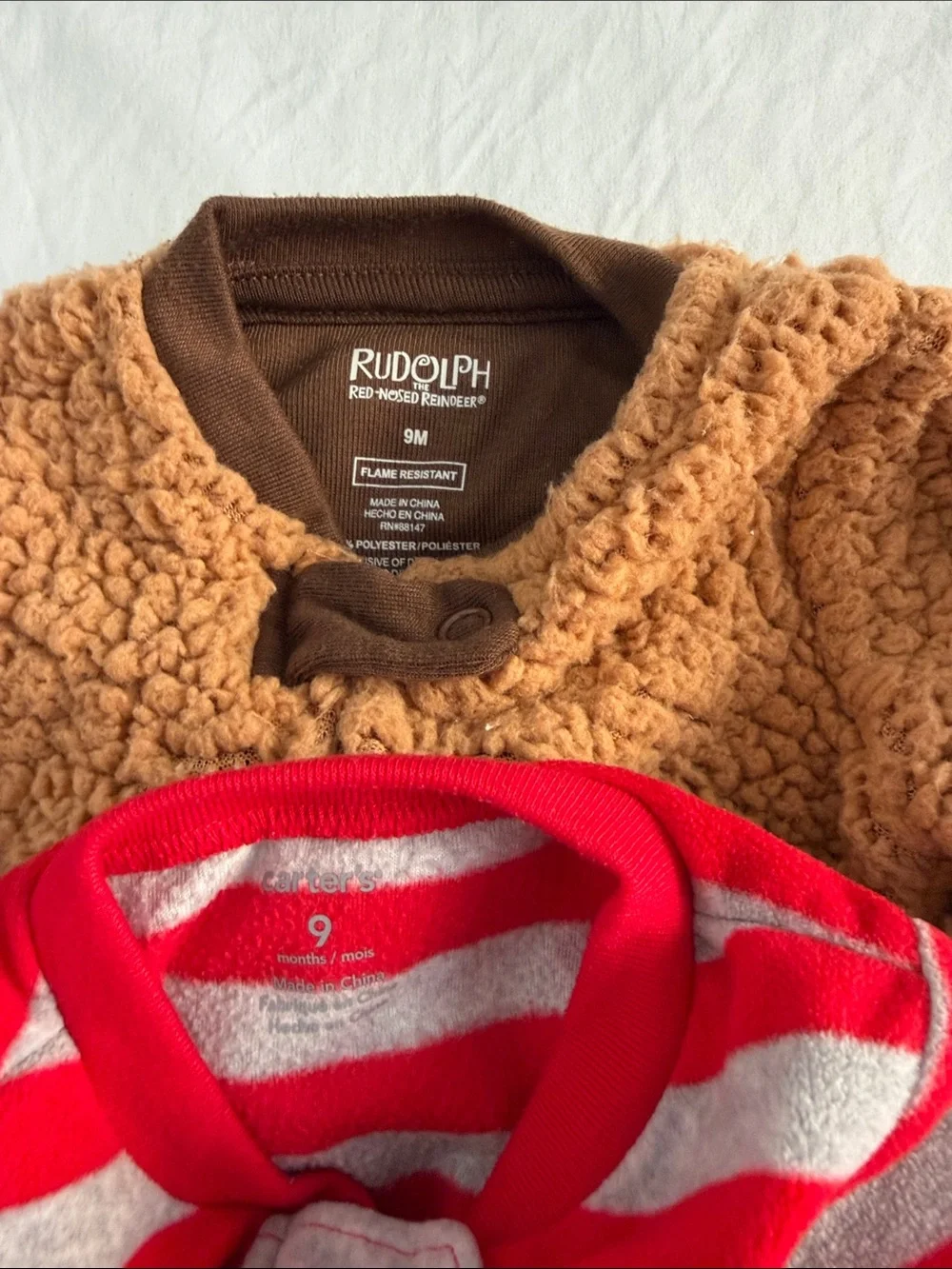 Kids Red & Gray Bear Stripe winter holiday One-Piece 6-9 months